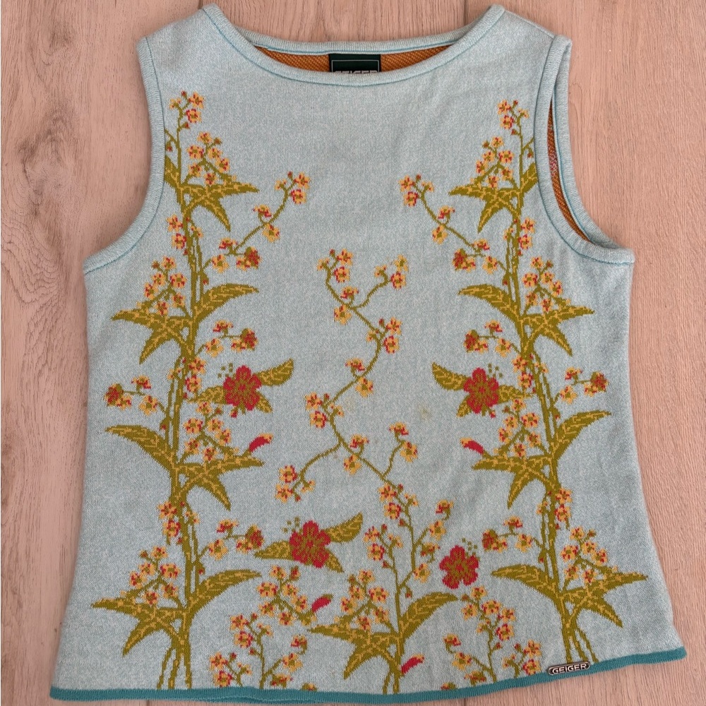 Powder Blue Sleeveless Tank Top with Floral Embroidery